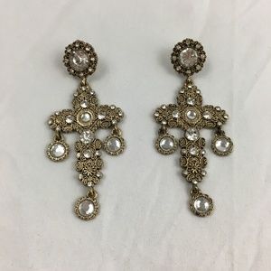 H&M Gold Rhinestone Cross Earrings